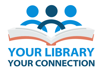 Three people reading a book, below it says Your Library Your Connection