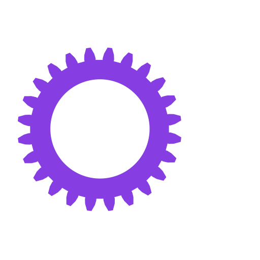 Purple gear on top of the letters IWD